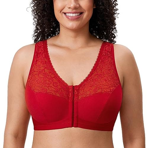 Delimira Plus Size Front Closure Racerback Lace Bra