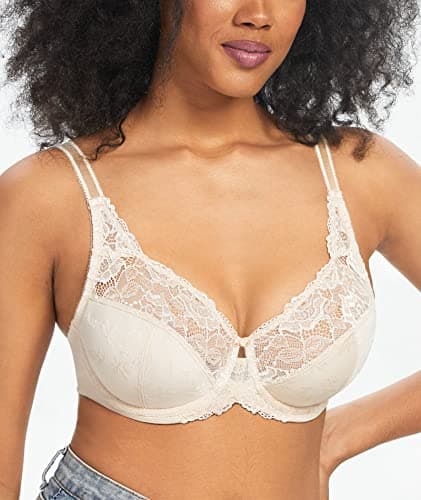 Women's Sexy Lace Floral Bras - Full Coverage Unlined Underwire Plus Size