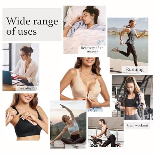 DotVol Women's Front Closure Wireless Adjustable Wide Strap Post-Surgery Bra