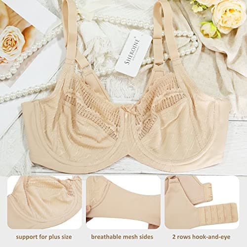 Sheroine Women's Plus Size Non-Padded Full Coverage Underwire Bra (Nude, 38C)