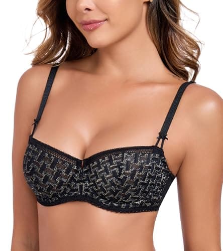 HACI Women's Balconette Demi Unlined Underwire Scoop Neck Bra
