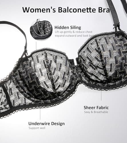 HACI Women's Balconette Demi Unlined Underwire Scoop Neck Bra