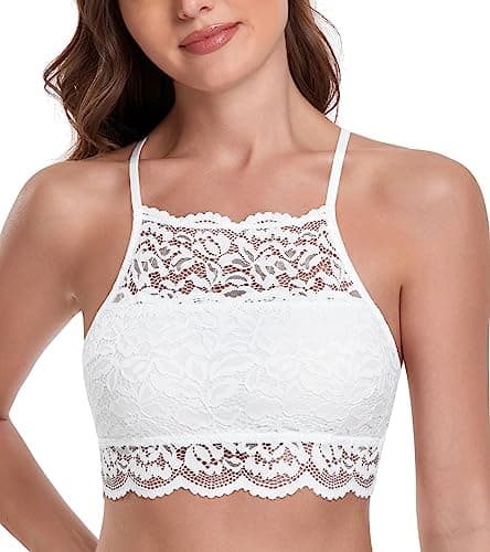 HACI Women's Breathable Floral Lace Hi-Neck Bralette