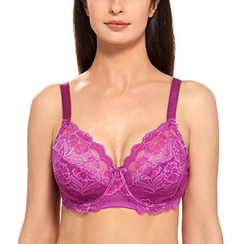 Delimira Women's Plus Size Full Coverage Underwire Lace Bra Up to Jcup