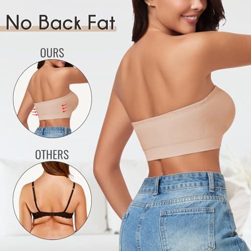 WOWENY Bandeau Bra for Women: Silicone, Padded, Non-Slip, Strapless