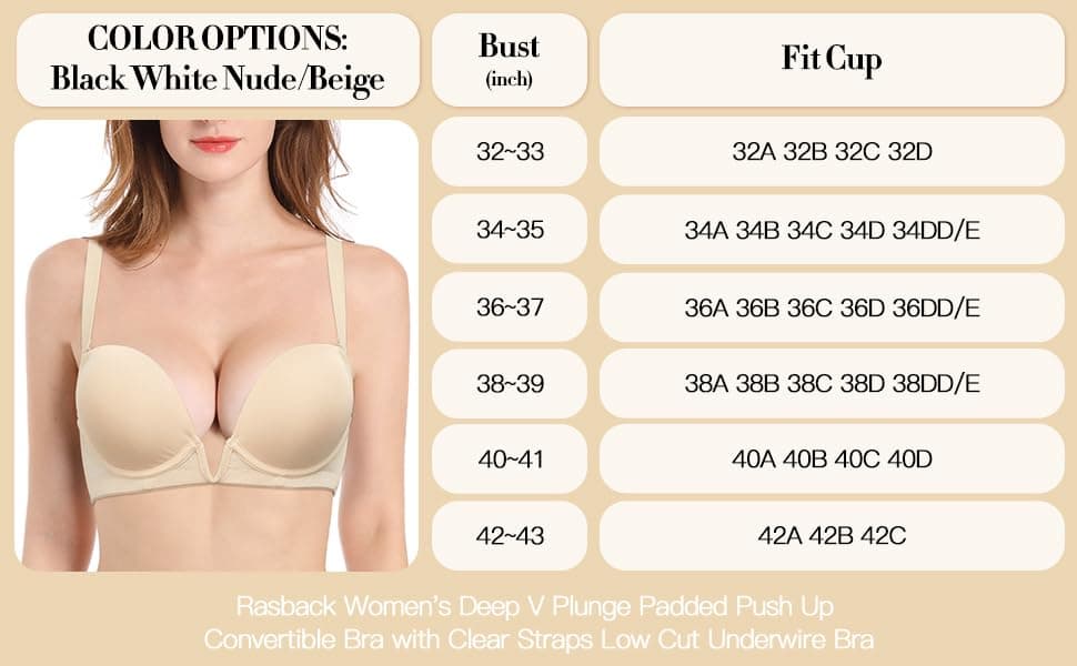 Vgplay Women's Deep Plunge Push Up Bra with Clear Straps and Underwire