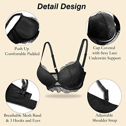 Crushnow Women's Push Up Lace Bra with Underwire Support