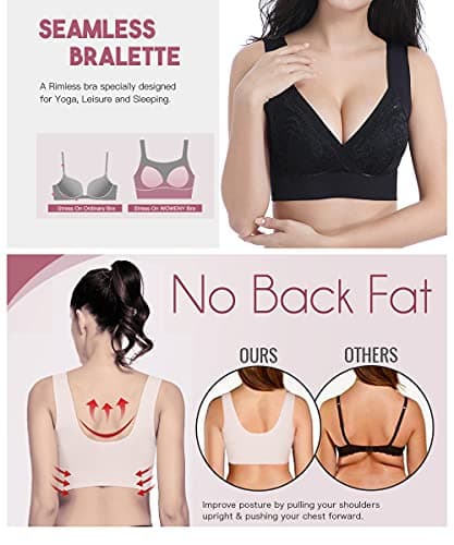 WOWENY Seamless Wirefree Bra for Women, Padded Back, Plus Size