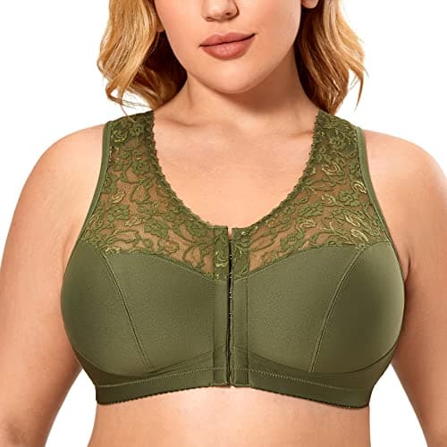 DELIMIRA Women's Front Closure Lace Cotton Bra
