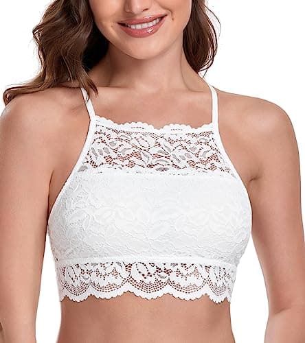 HACI Women's Breathable Floral Lace Hi-Neck Bralette