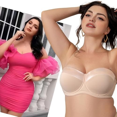 Dvpol Women's Clear Strap-pushup Bra for Big Bust, Never Moves on Party Cup B/C/D/DD/DDD/G