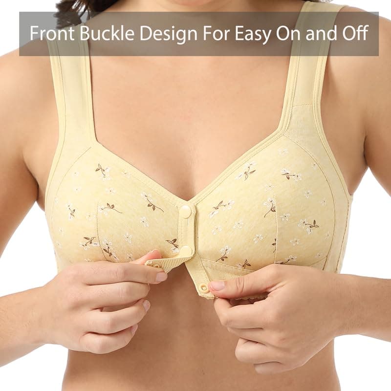 Wonholy Durable Daisy Bras for Older Women, Front Snap Padded Comfort Bra