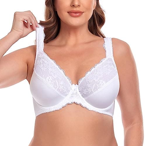TELIMUSSTO Women's Plus Size Non-Padded Underwire Bra with Lace Coverage