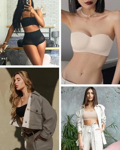 WOWENY Non-Slip Silicone Bandeau Bra for Women