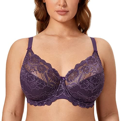 Delimira Women's Plus Size Full Coverage Underwire Lace Bra Up to Jcup