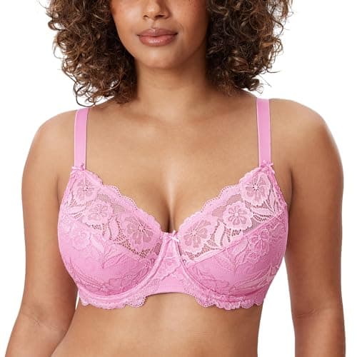 Delimira Women's Plus Size Full Coverage Underwire Lace Bra Up to Jcup