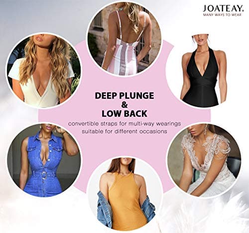 JOATEAY Women's Deep Plunge Convertible Bra with Low Cut Padded Cleavage Enhancer