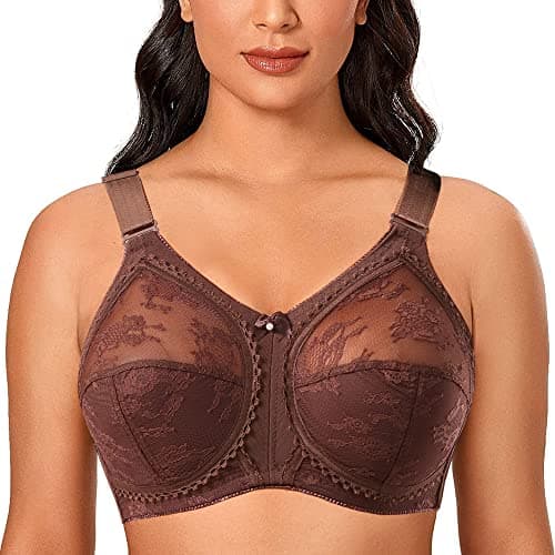 TELIMUSSTO Women's Plus Size Floral Lace Firm Hold Bra Minimizer