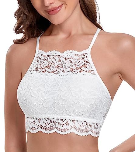 HACI Women's Breathable Floral Lace Hi-Neck Bralette