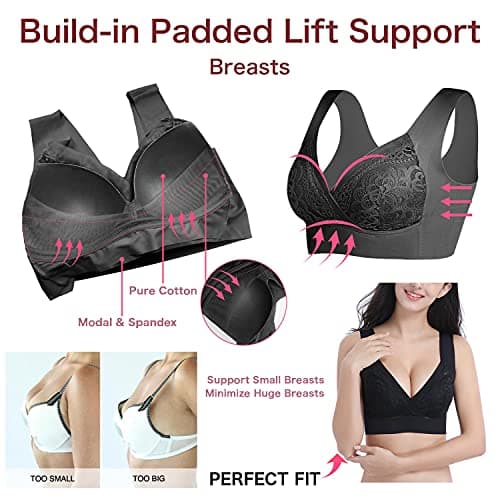 WOWENY Seamless Wirefree Bra for Women, Padded Back, Plus Size