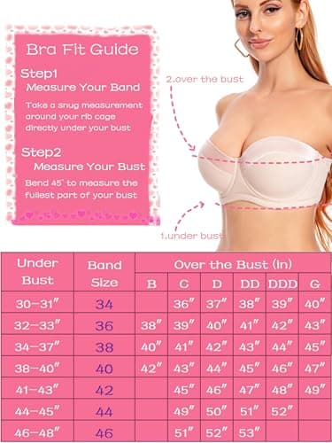 Dvpol Women's Clear Strap-pushup Bra for Big Bust, Never Moves on Party Cup B/C/D/DD/DDD/G