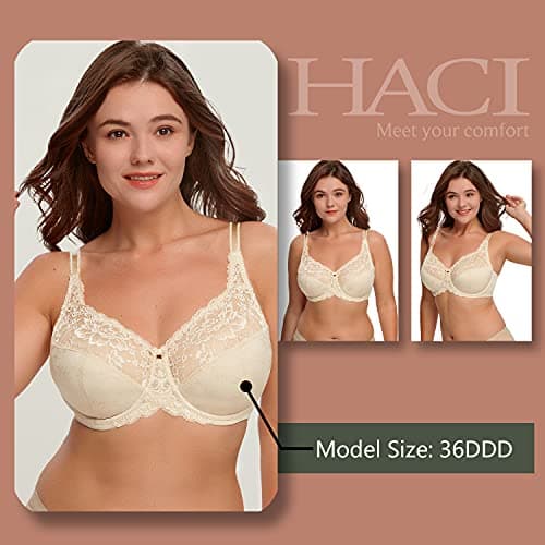 HACI Women's Comfortable Lace Floral Unlined Underwire Bra