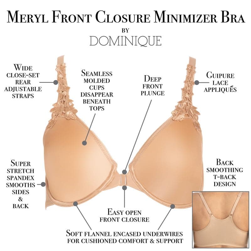 Dominique Women's Meryl Fiber Front Closure Minimizer Bra 30B-44F #7050