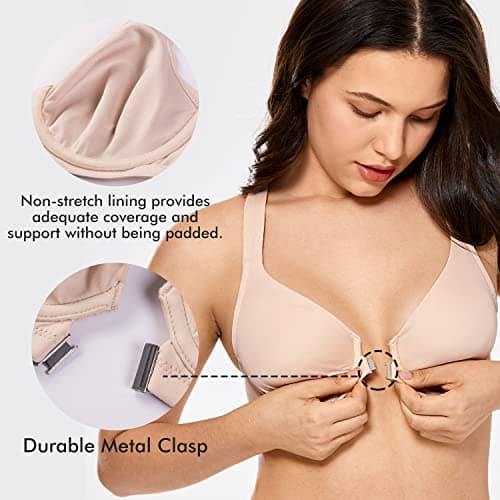 Delimira Women's Front Closure Plunge Racerback Bra B-H Cups
