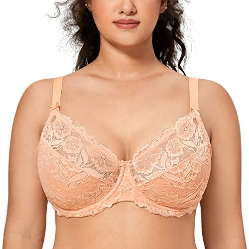 Delimira Women's Plus Size Full Coverage Underwire Lace Bra Up to Jcup