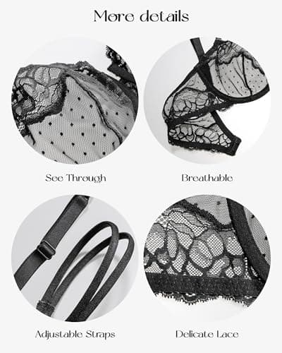 HACI Women's Lace Balconette Demi Bra Mesh Underwire Sexy