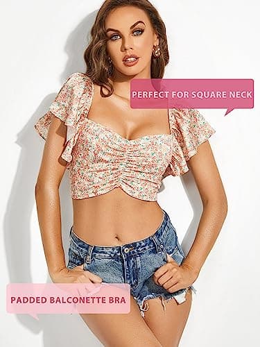 DOBREVA Plus Size Demi Balconette Bra with Demi Coverage and Underwire Support