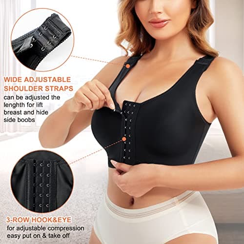 LANCS Adjustable Front-Closure Post-Surgery Bra with Compression and Posture Support