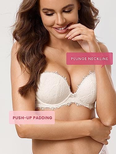 Plus Size Strapless Lace Push Up Bra with Padded Underwire - DOBREVA