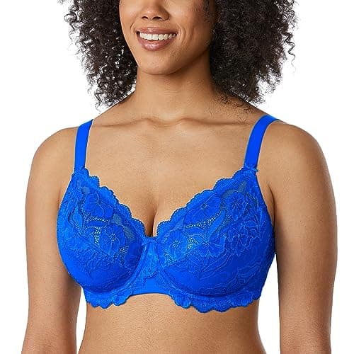 Delimira Women's Plus Size Full Coverage Underwire Lace Bra Up to Jcup