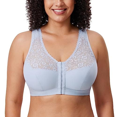 DELIMIRA Women's Front Closure Lace Cotton Bra