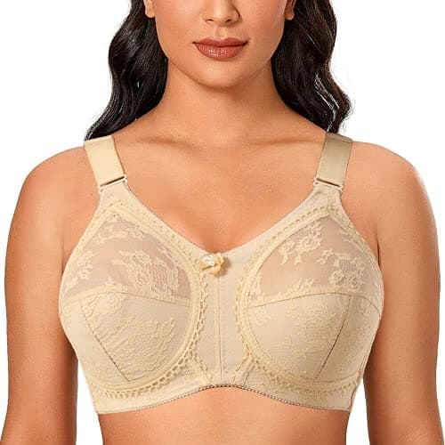 TELIMUSSTO Women's Plus Size Floral Lace Firm Hold Bra Minimizer