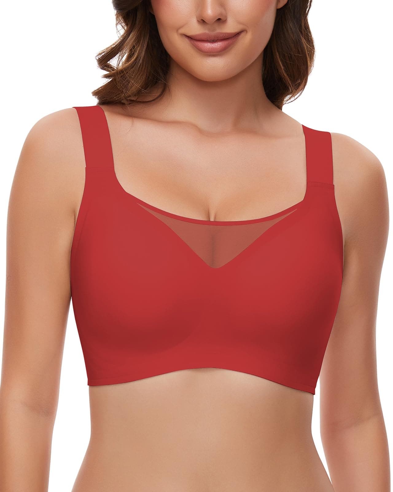 WOWENY Wireless Minimizer Bras for Women V-Neck Padded Bralettes