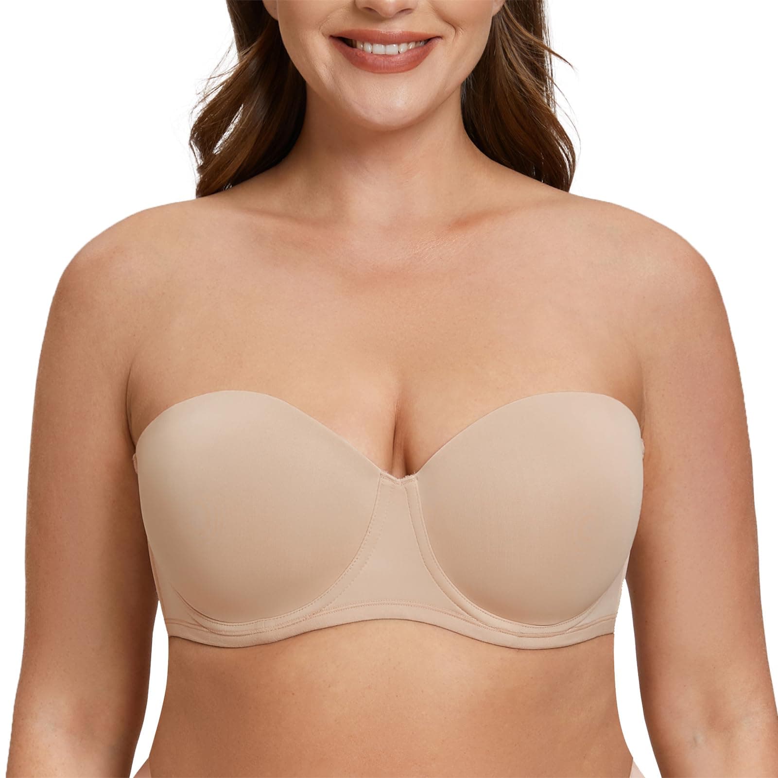 MELENECA Plus Size Strapless Bra with Underwire for Large Bust Back Smoothing