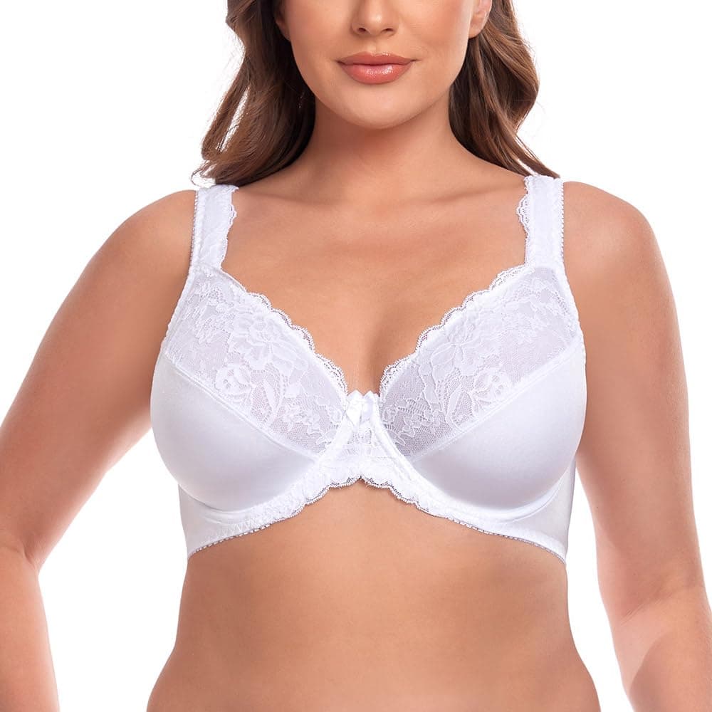 TELIMUSSTO Women's Plus Size Non-Padded Underwire Bra with Lace Coverage