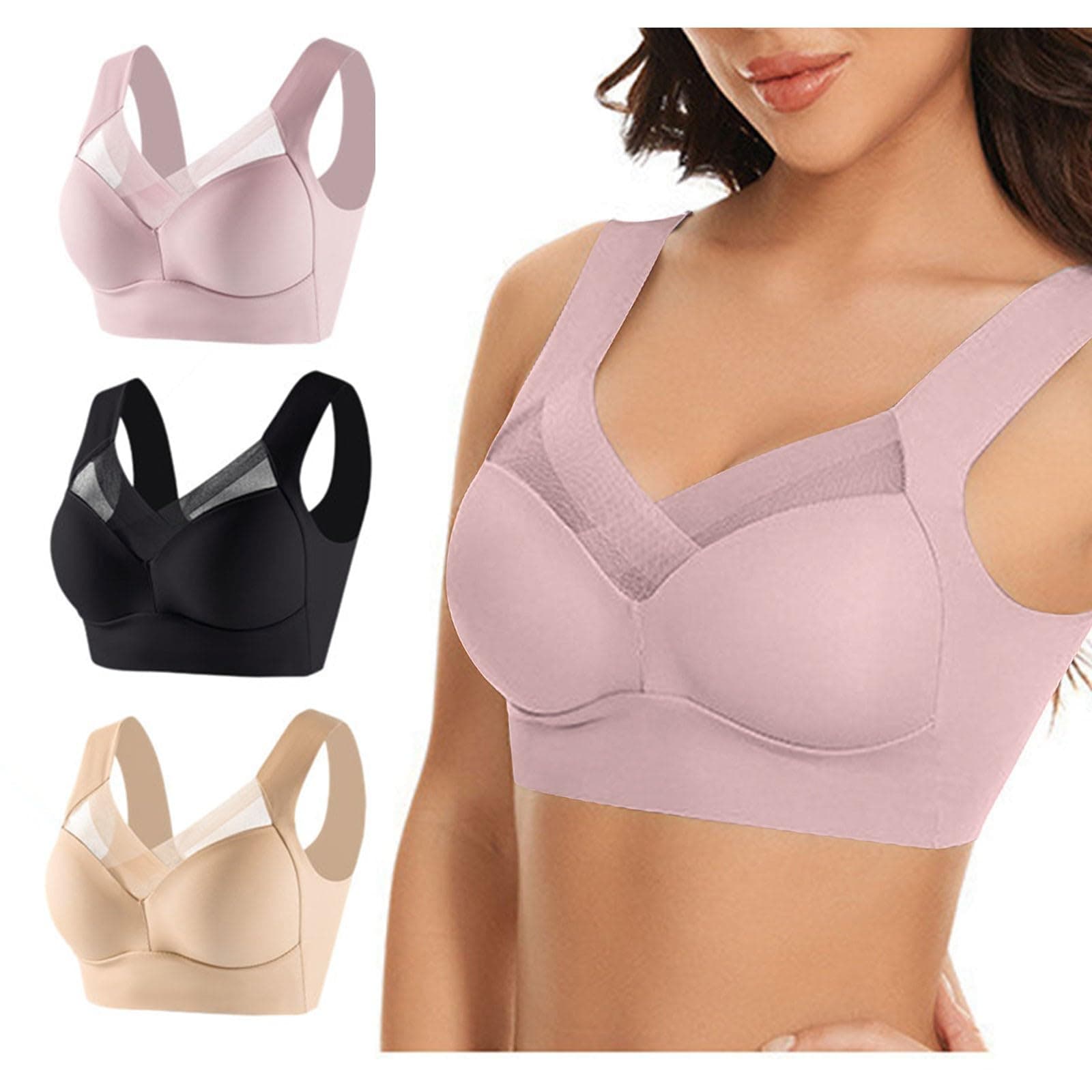 Hnodov 3 Pack Plus Size Seamless Mesh Sports Bras for Women