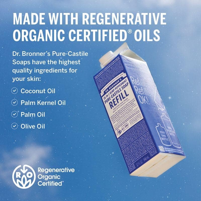 Dr. Bronner's Regenerative Organic Peppermint Liquid Soap - 32oz Refill Carton