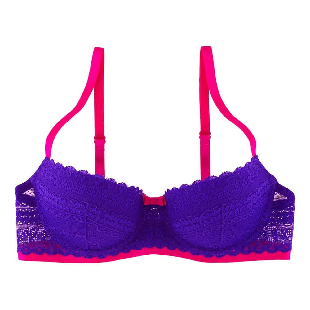 Undies.com Women's Geometric Lace Balconette Push Up Bra