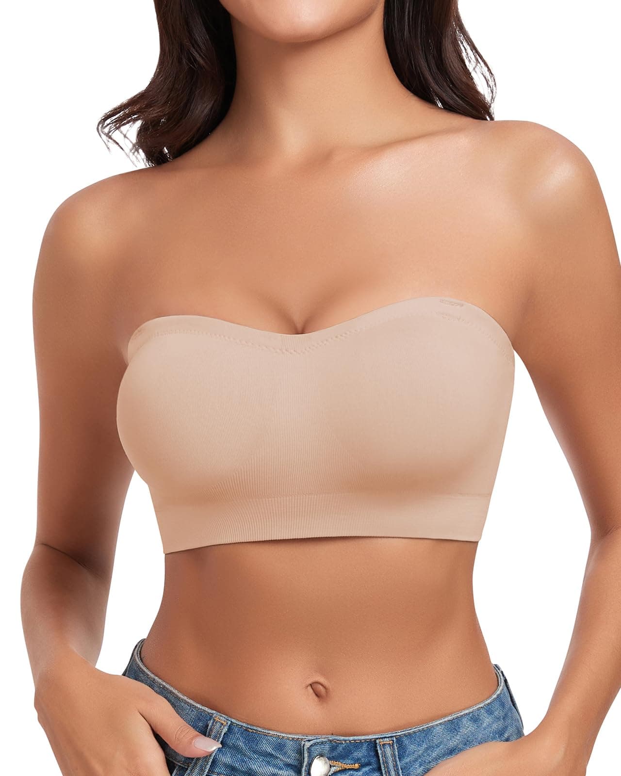 WOWENY Bandeau Bra for Women: Silicone, Padded, Non-Slip, Strapless