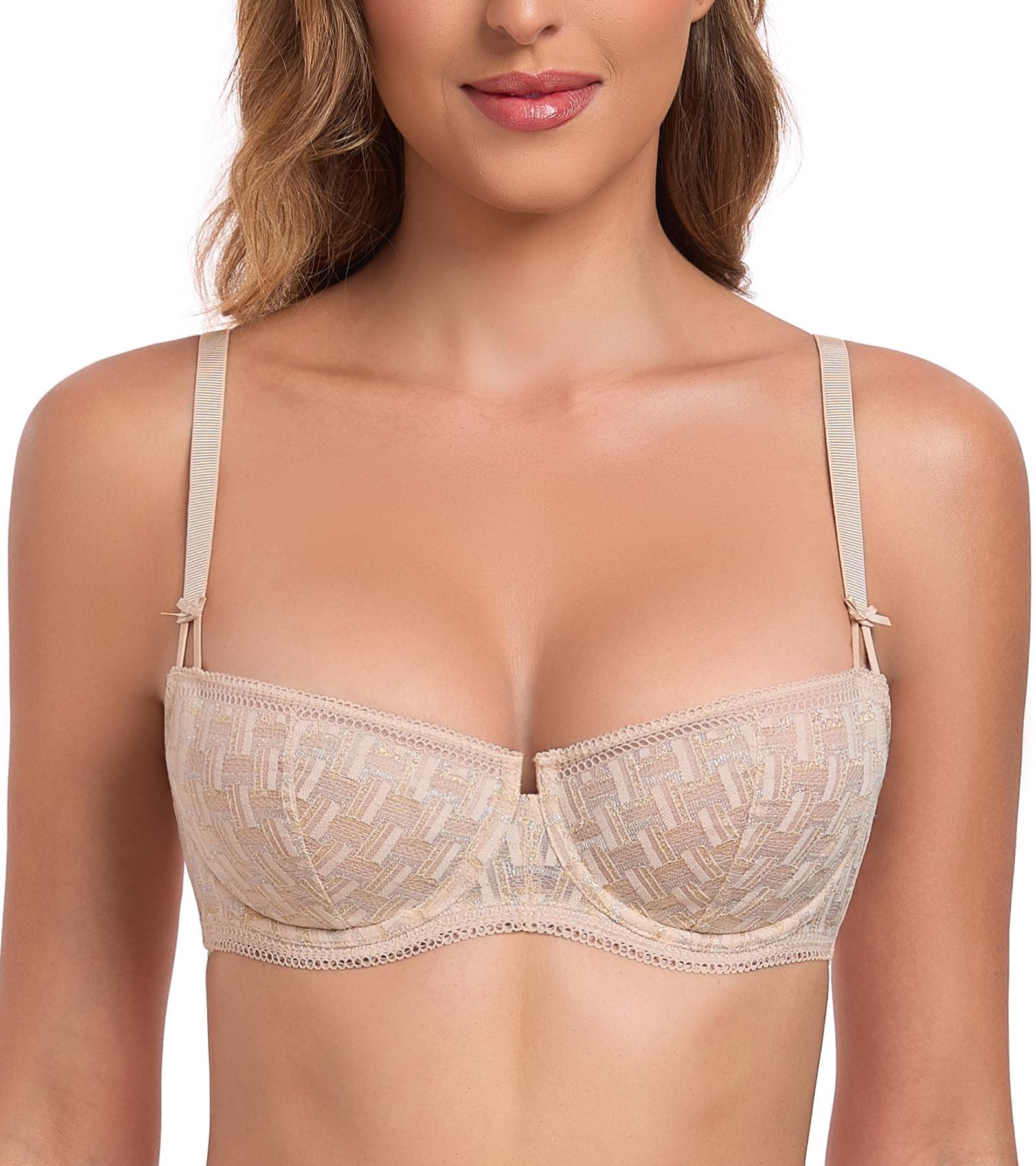 Lemorosy Women's Demi Balconette Push Up Bralette