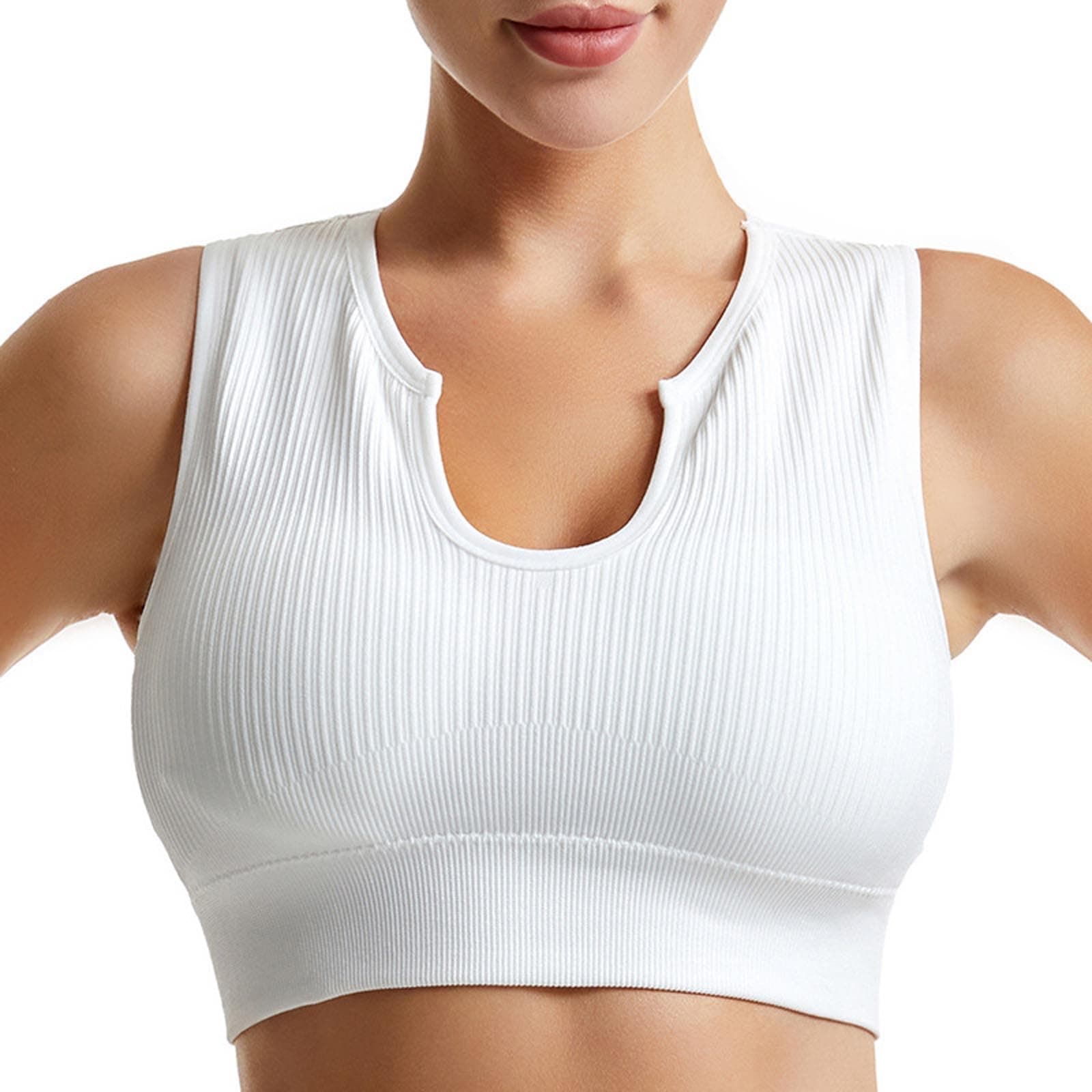 Solid Medium Support Ribbed Seamless Yoga Bra for Women Running Gym