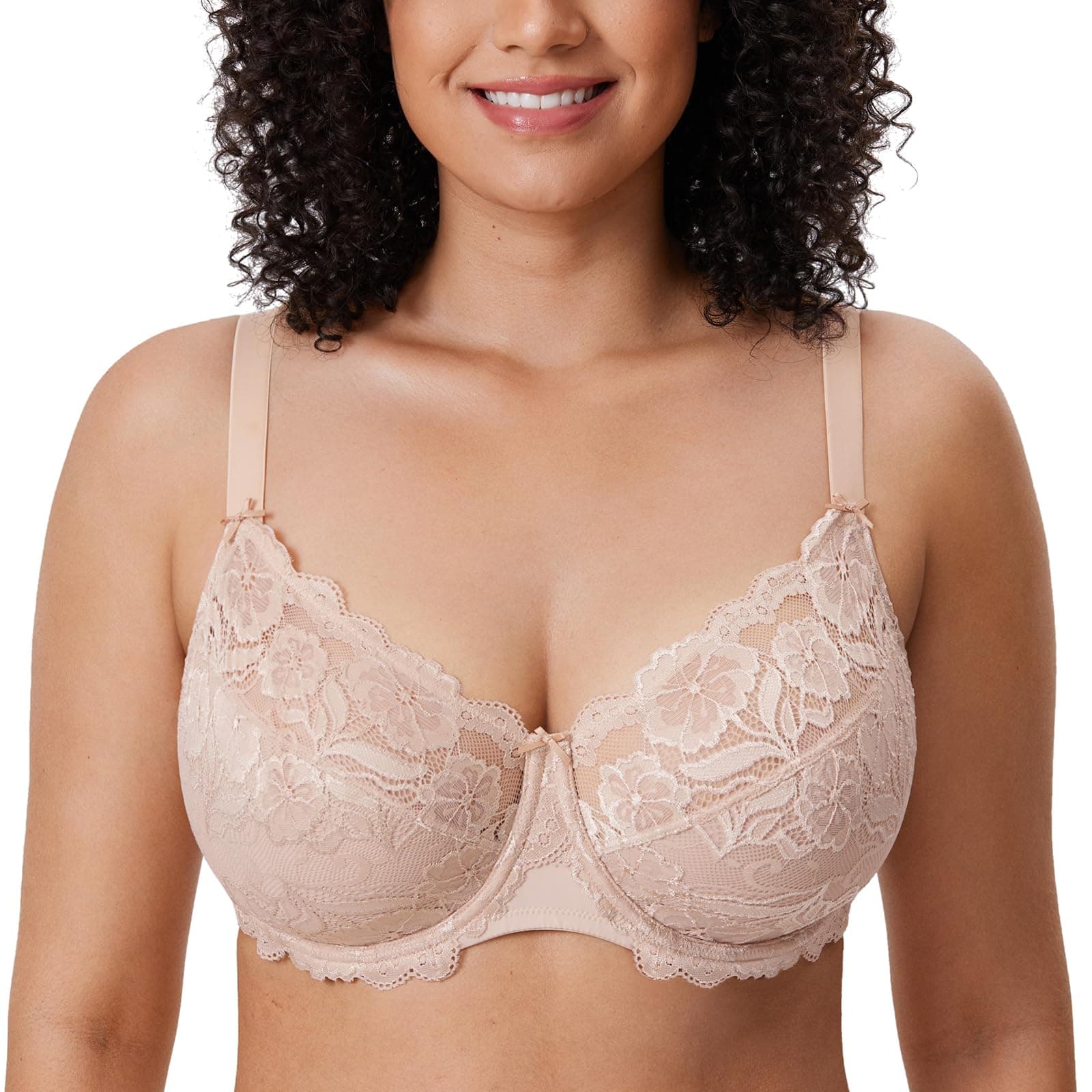 Delimira Women's Plus Size Full Coverage Underwire Lace Bra Up to Jcup