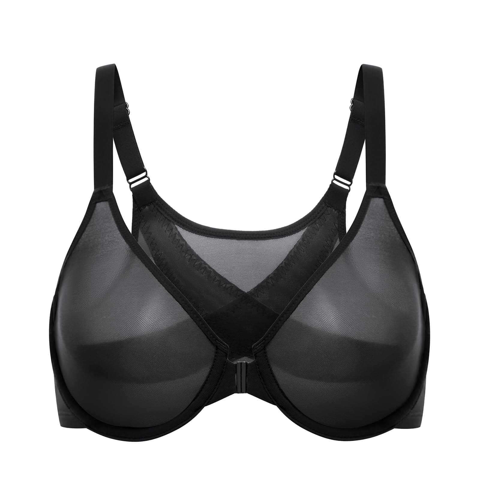 Delimira Women's Comfortable Plus Size Underwire Sheer Mesh Bra
