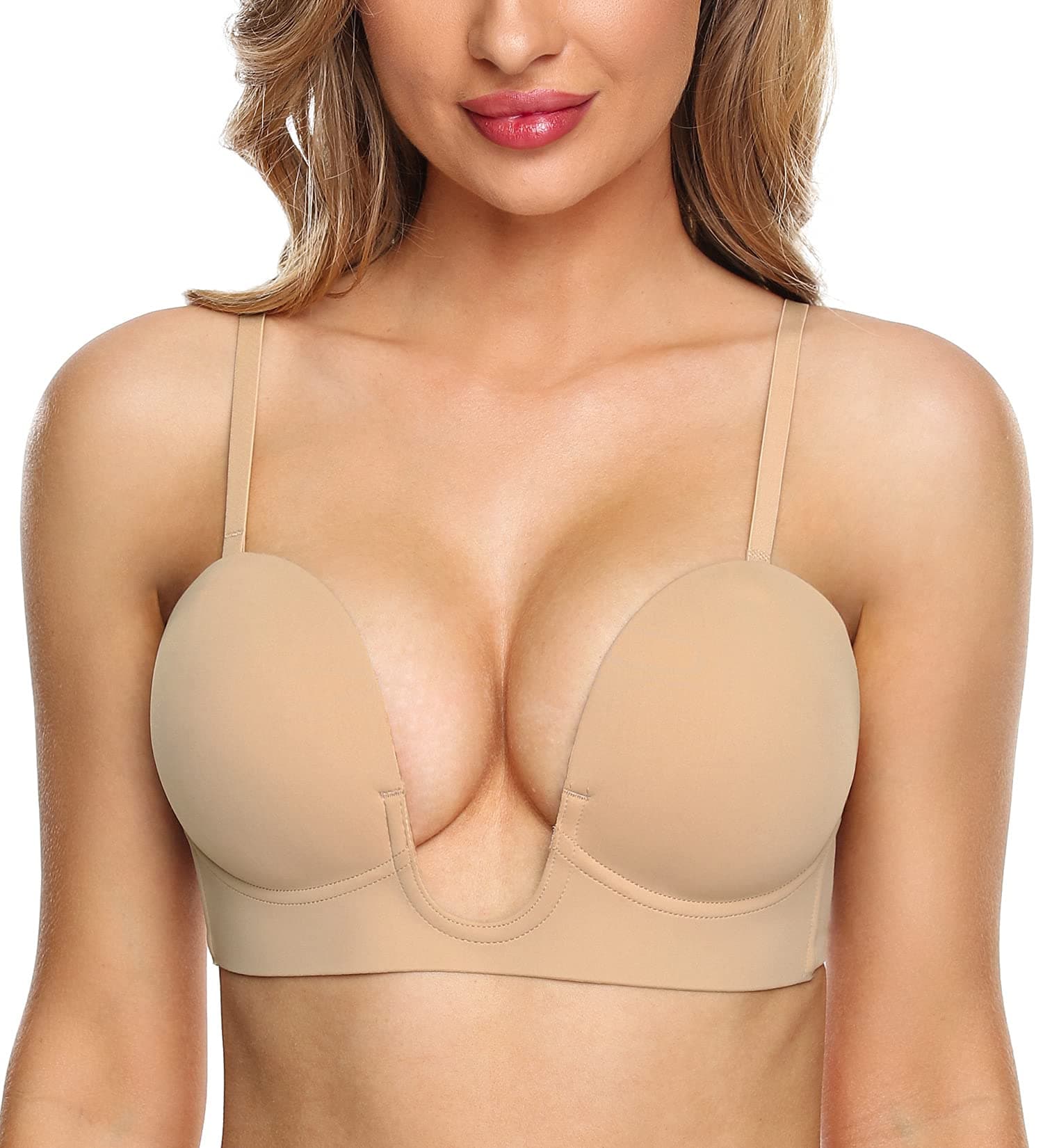 HANSACIA Women's Deep Plunge Underwire Bra with Low Back Conversion Push-Up