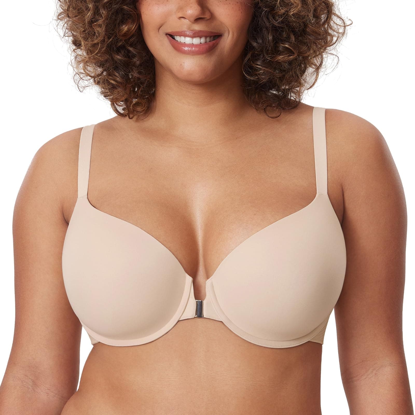 DELIMIRA Women's Front Closure Seamless Padded Bra Underwire Plunge