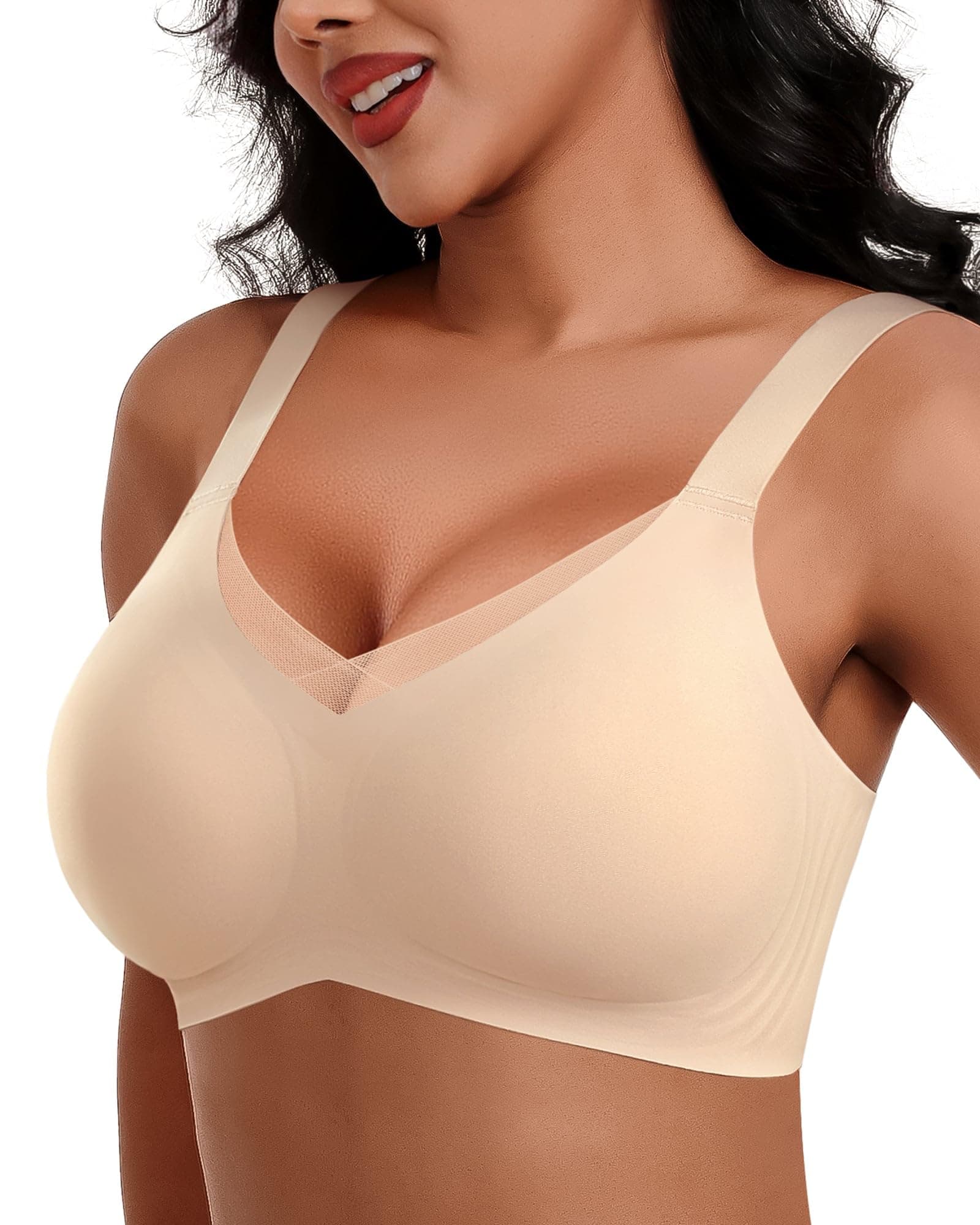HORISUN Seamless Mesh Lace Bras for Women Wireless Full Coverage Deep V Bralettes